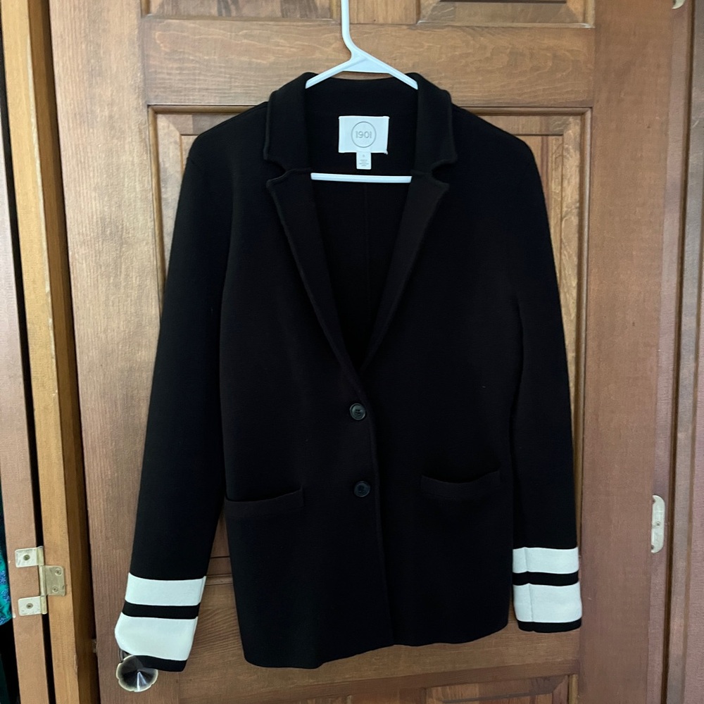 1901 Black Knit Blazer with White Cuff Bands